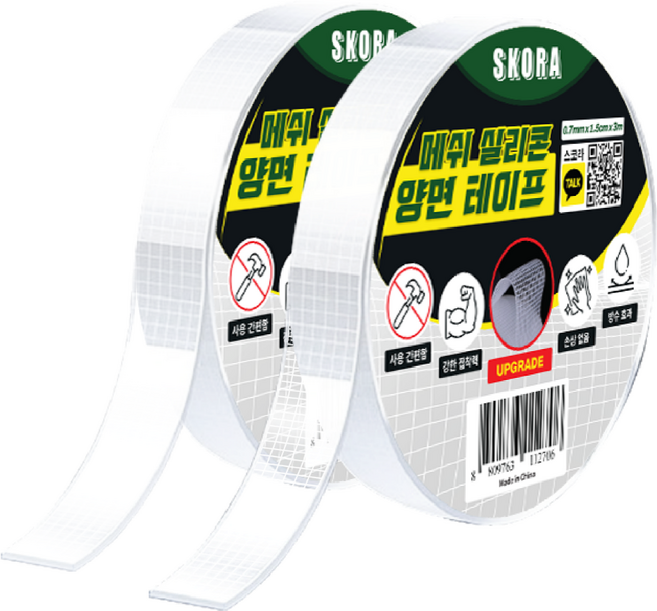 스코라 강력 메쉬 실리콘 다용도 양면 테이프 15mm x 3m, 2개