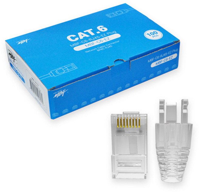 엠비에프 CAT 6 RJ45 이지 플러그 관통형 컨넥터 MBF-C6-EZ, 투명, 1개, 22mm