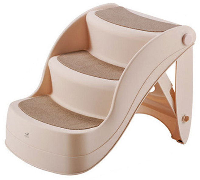 딩동펫 반려동물 래더 논슬립 3단 접이식 계단, 베이지, 1개