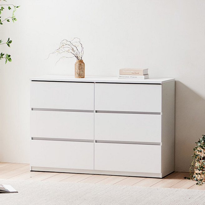 헤이몰리 로운 다용도 높은 와이드 서랍장 방문설치, 화이트, 6개