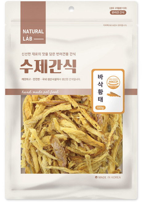 네츄럴랩 바삭 수제 강아지 간식, 황태, 100g, 1개