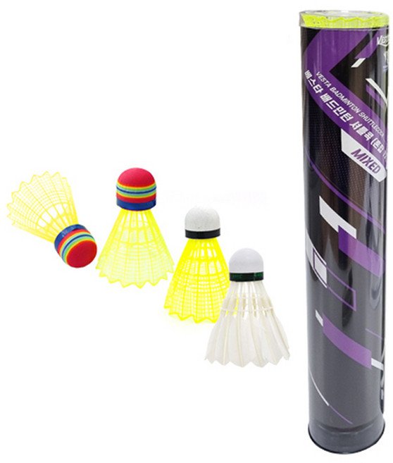 VESTA 배드민턴 혼합 셔틀콕 3종 x 4p 세트, 혼합색상, 1세트, 12개입