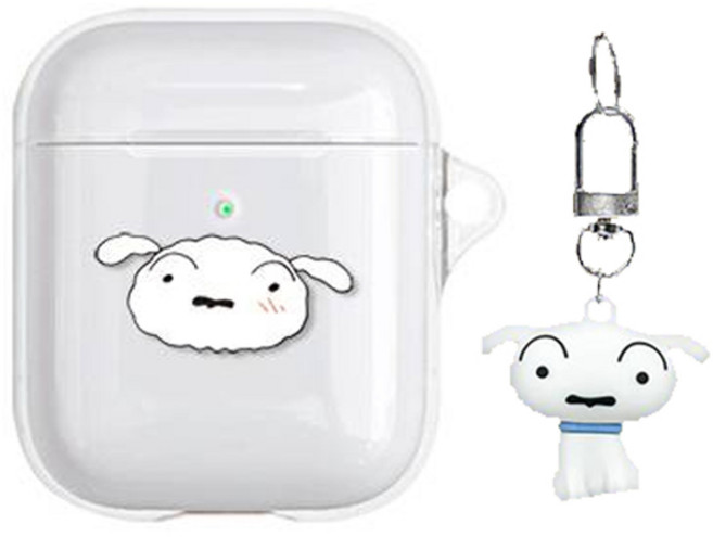 짱구는 못말려 친구들 에어팟 1 / 2세대 투명 일체형 케이스 + 실리콘 키링 세트, 흰둥이(케이스), 랜덤발송(키링)