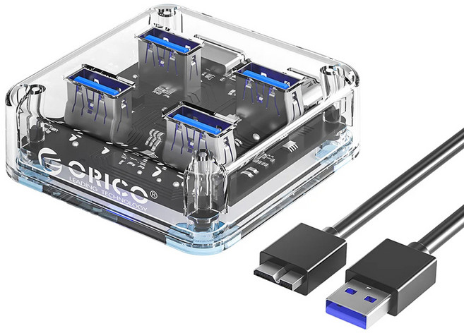 오리코 4포트 무 앤 유전원 겸용 USB3.2 USB허브 MH4UC-U3, 투명(MH4UC-U3-05), 1개