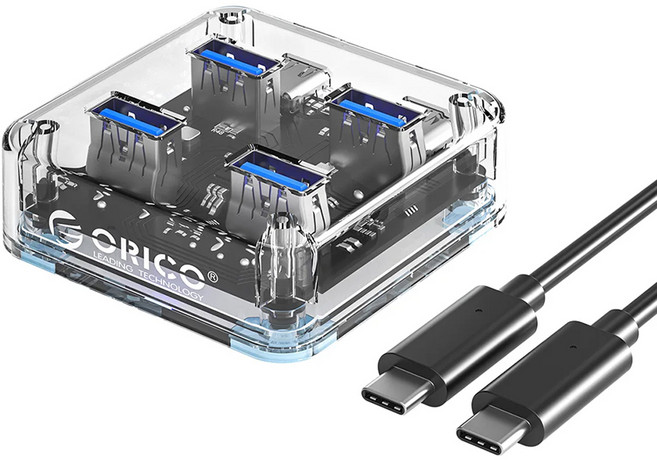 오리코 4포트 무 앤 유전원 겸용 C타입 USB3.2 USB허브 MH4UC-C3, 투명(MH4UC-C3-05), 1개