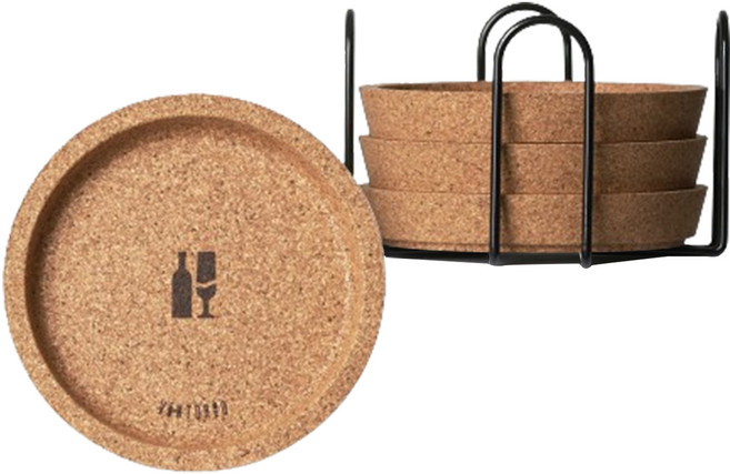빈토리오 코르크 코스터 4p + 전용 홀더, 혼합색상, 1세트