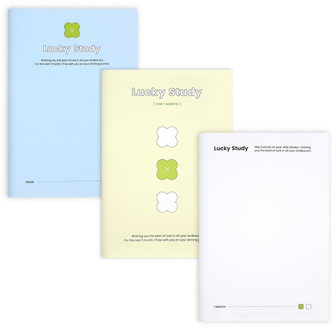 대시앤도트 럭키 스터디 플래너 1개월 다이어리 3종 세트, 화이트, 그린, 블루, 1세트