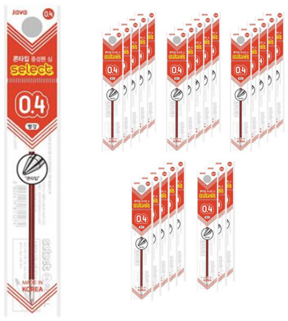 자바펜 셀렉트 콘타입 중성 리필 0.4mm, 빨강, 24개