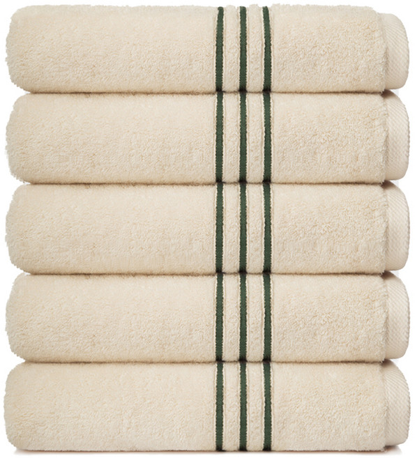 TWB 스트라이프 페이스 타월 200g 40수 코마사, N카키, 5개