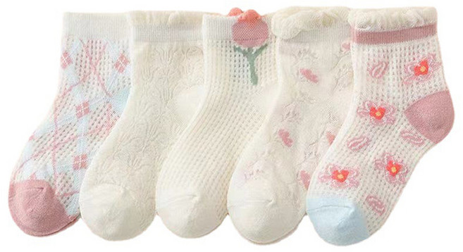 아이뿜 여아용 튤립 꽃송이 메쉬 양말 5종 세트 B23