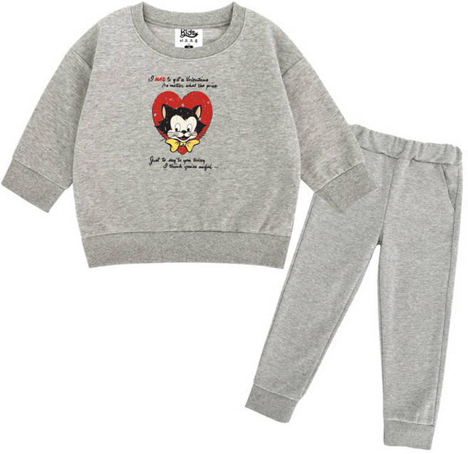 키즈크루 아동용 빈티지캣 맨투맨 상하의 세트