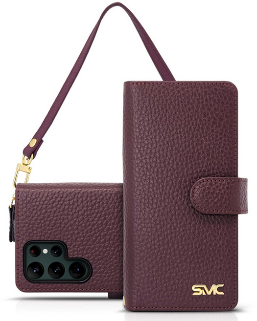 에스엠씨 네스트 천연소가죽 지퍼 지갑 휴대폰 케이스 + 스트랩 세트