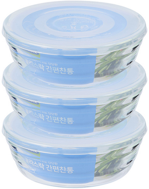 글라스락 내열 강화유리 간편 찬통 원형, 3개, 650ml