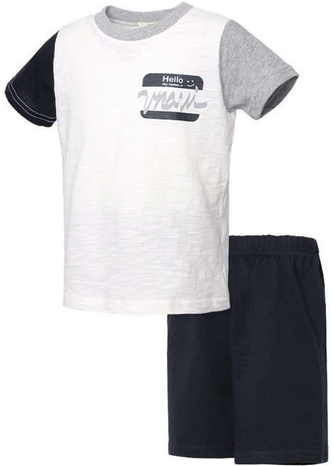 유라비 남아용 통기성 슬라브 반팔 면 반바지 상하 세트