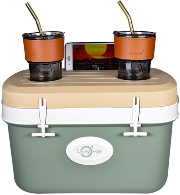 리빙오보제 테이블벙커 아이스박스, 그린 + 베이지, 25L