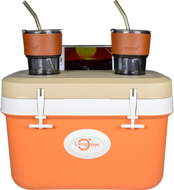 리빙오보제 테이블벙커 아이스박스, 오렌지 + 베이지, 25L