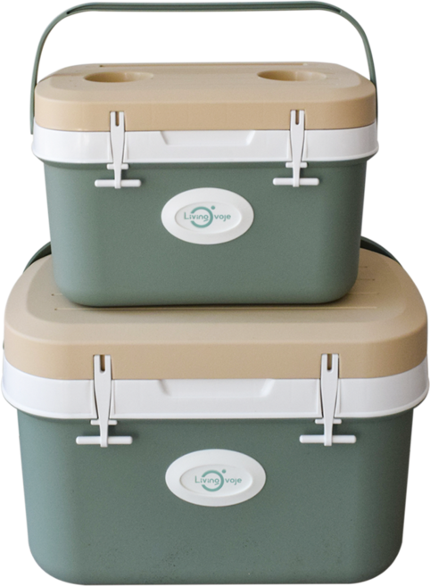 리빙오보제 테이블벙커 아이스박스 11L + 25L 세트, 그린 + 베이지