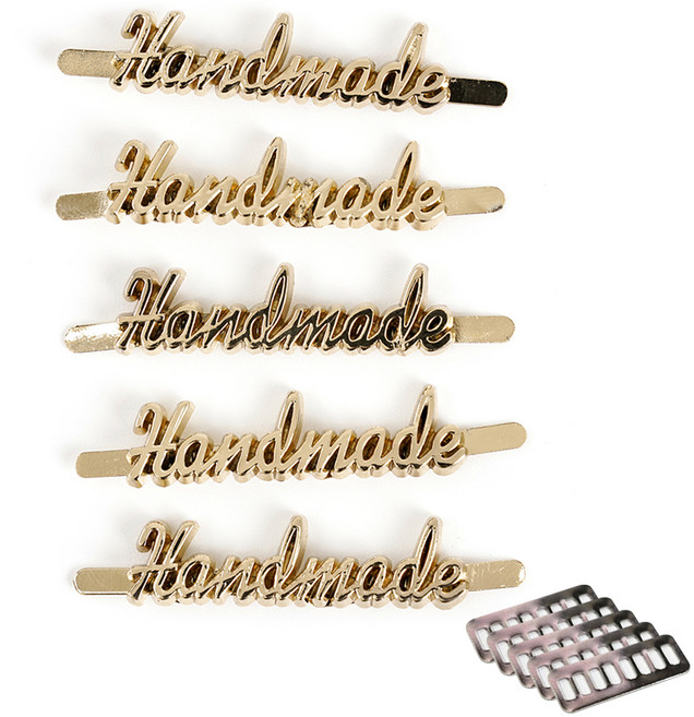 청송뜨개실 필기체 핸드메이드 금속 라벨 세트, 골드, 1세트
