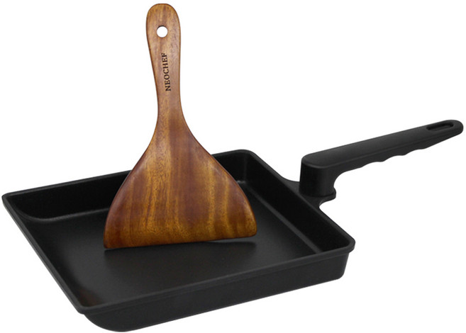 네오셰프 인덕션 콤보 IH 사각 에그팬 + 옻칠 나무주걱, 16cm, 1세트