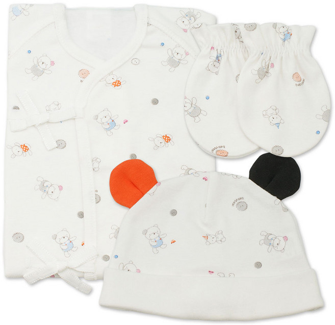 베이비베어 유아용 고미 배냇저고리 + 손싸개 + 신생아모자 세트