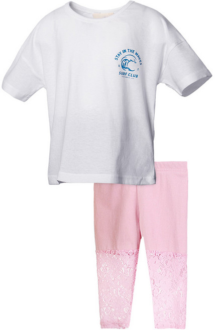 유라비 여아용 5부 레이스 반팔 티셔츠 레깅스 세트