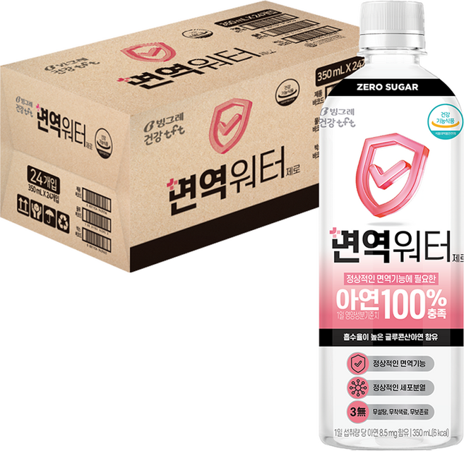 빙그레 면역워터 제로, 350ml, 24개