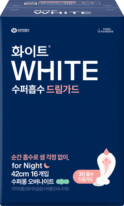 화이트 수퍼흡수 드림가드 생리대 날개형, 슈퍼롱, 16개입, 1개