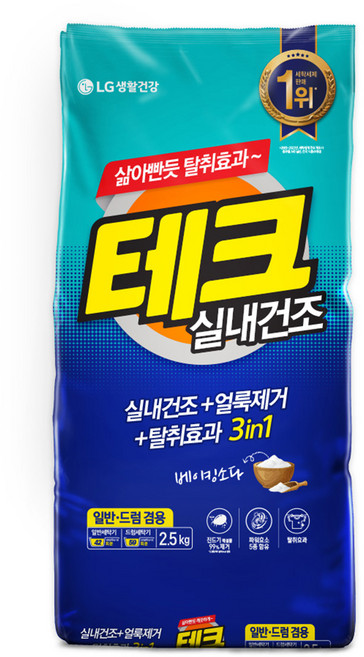 테크 3in1 실내건조 분말세제 일반드럼 겸용 리필, 2.5kg, 1개