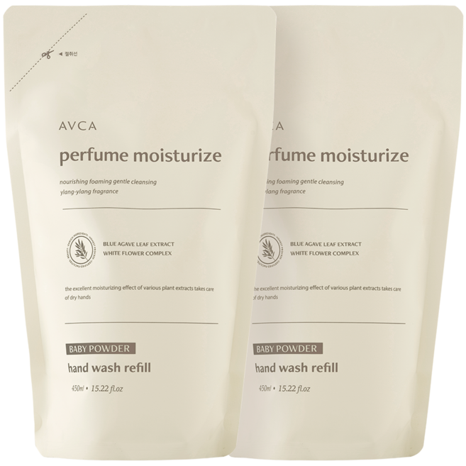 아브카 퍼퓸 핸드워시 리필 베이비파우더향, 450ml, 2개
