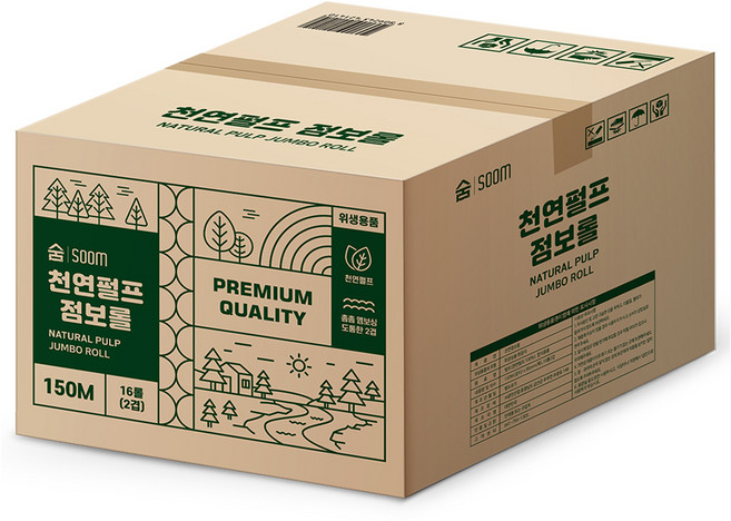 숨 천연펄프 2겹 점보롤 화장지, 150m, 1개, 16롤