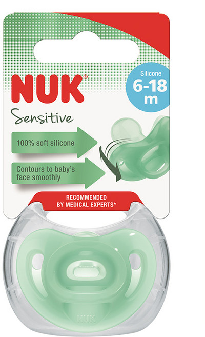 NUK SENSITIVE全矽膠安撫奶嘴, 6~18個月, 綠色, 1個