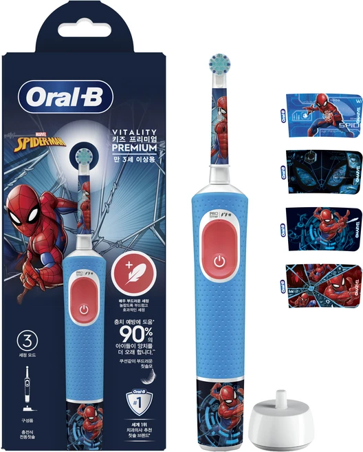 오랄비 바이탈리티 키즈 프리미엄 전동칫솔, 3708, 스파이더맨, 1개 - 쿠팡