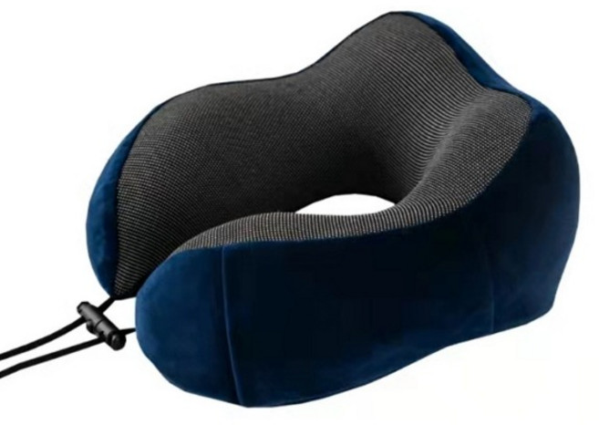 알파커머스 여행용 기내 메모리폼 목베개 끈조절 통풍 커버 목쿠션, 네이비