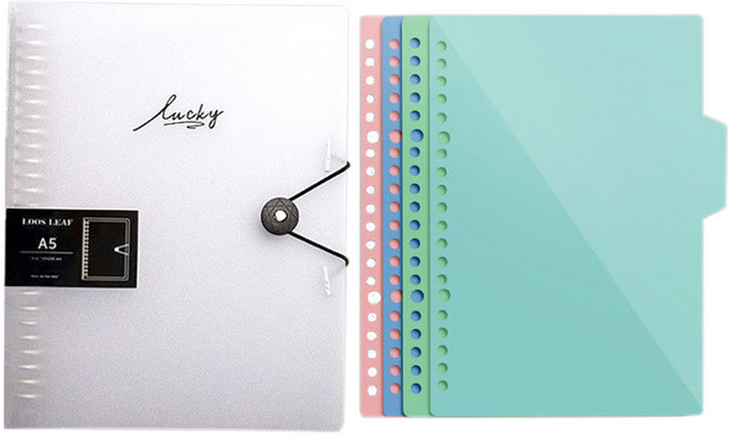 코히모 O링 단추형 파일 바인더 A5 20공 + 책갈피 세트 4W146, 반투명, 1세트