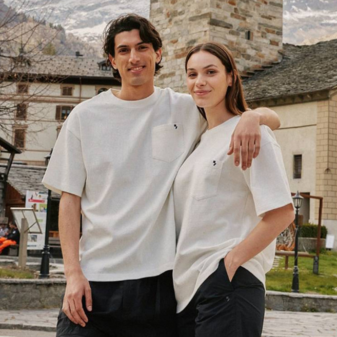 네파 남여공용 통기성 헤비 면 포켓 세미 오버핏 반팔 티셔츠