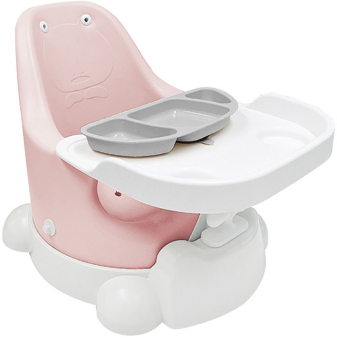 젤리맘 유아용 무나 부스터체어 + 트레이 + 카트 + 흡착식판 세트, 피치핑크(체어), 그레이(식판)