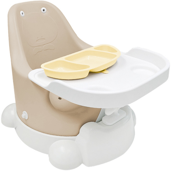 젤리맘 유아용 무나 부스터체어 + 트레이 + 카트 + 흡착식판 세트, 앰버베이지(체어), 옐로우(식판)