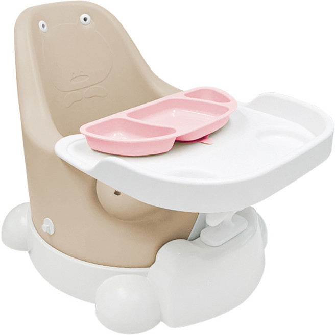 젤리맘 유아용 무나 부스터체어 + 트레이 + 카트 + 흡착식판 세트, 앰버베이지(체어), 핑크(식판)