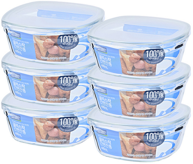 글라스락 내열 강화유리 정사각 간편 찬통, 6개, 480ml