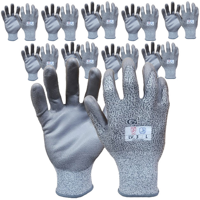 가드맨 컷레벨3 절단방지 코팅장갑 양손착용 세트, 10세트