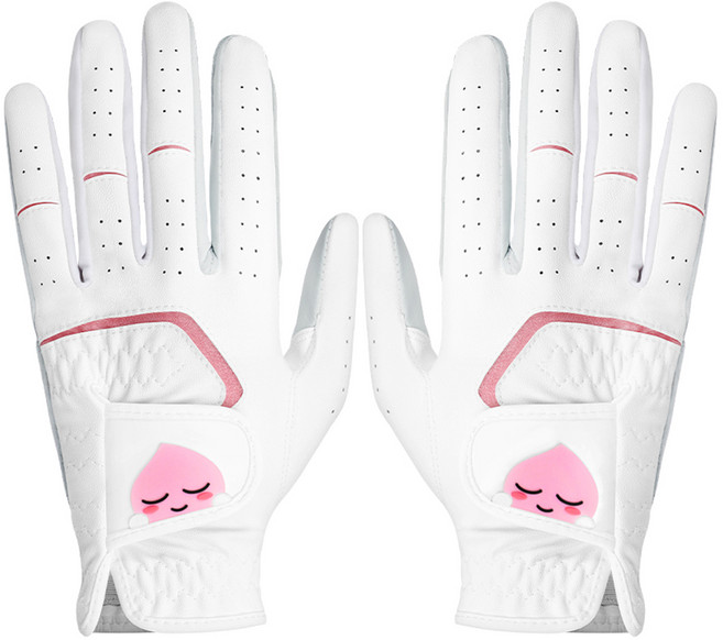 카카오프렌즈골프 여성용 어피치 반양피 골프장갑 양손용, 화이트, 1세트