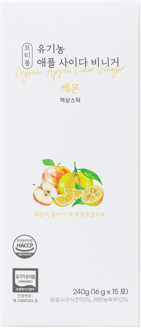 프티봉 유기농 애플 사이다 비니거 액상스틱 레몬, 16g, 15개