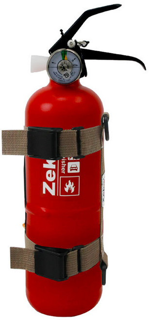 제커 분말 차량용 미니 KFI 소화기 + 스트랩, 1.5kg, 레드 + 브라운, 1세트