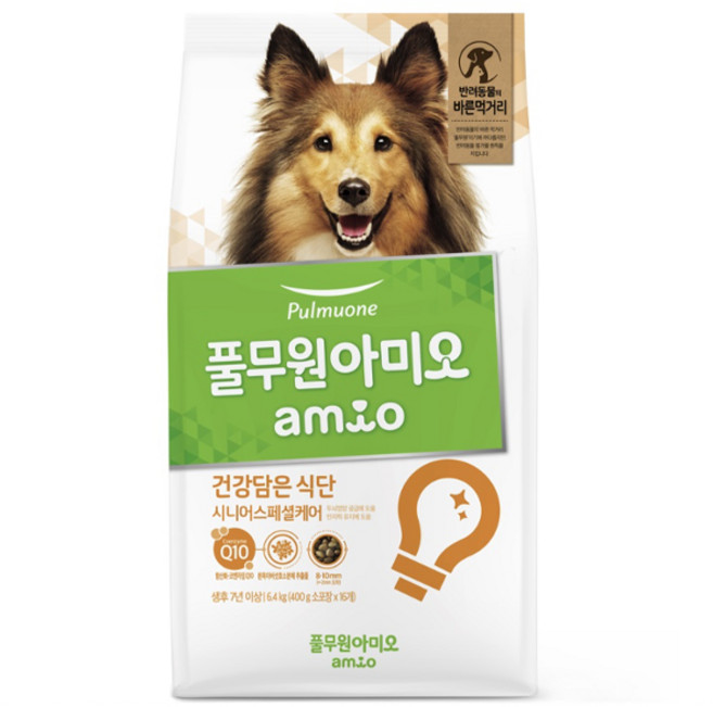 풀무원아미오 강아지 건강담은 식단 기능성 사료, 시니어, 6.4kg, 1개