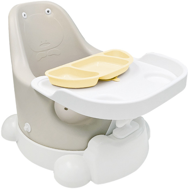 젤리맘 유아용 무나 부스터체어 + 트레이 + 카트 + 흡착식판 세트, 애쉬크림(체어), 옐로우(식판)
