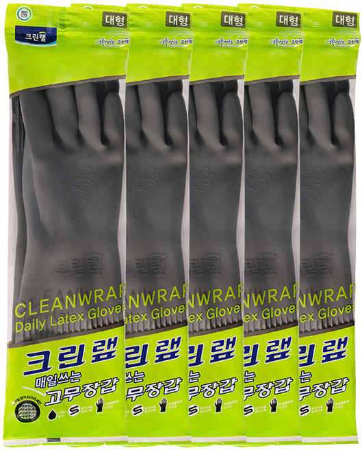 크린랩 매일쓰는 고무장갑, 그레이, 대(L), 5개