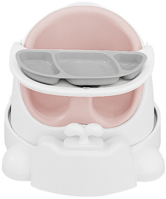 젤리맘 유아용 와이즈 체어 + 카트 + 흡착 식판 세트, 피치핑크(의자), 그레이(식판), 1세트