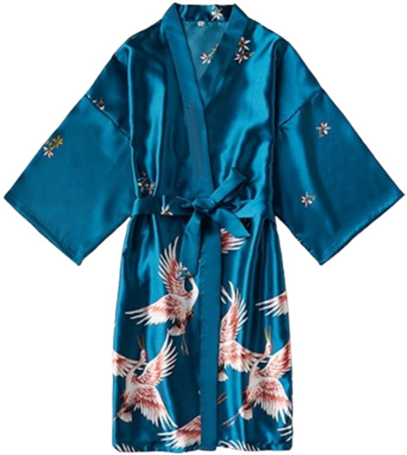 Sonio 東方風絲質浴袍 XL, 1個, 06藍色