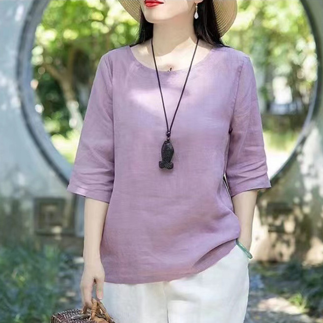 POPLARNC 女款 Celloa 五分亞麻T恤 P24SMT031507