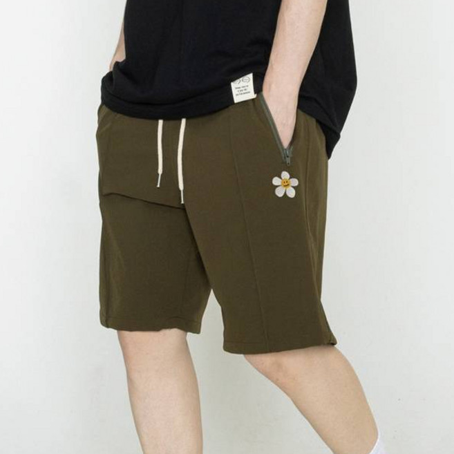 그레이버 UNISEX 지퍼 레직 화이트 플라워 숏팬츠